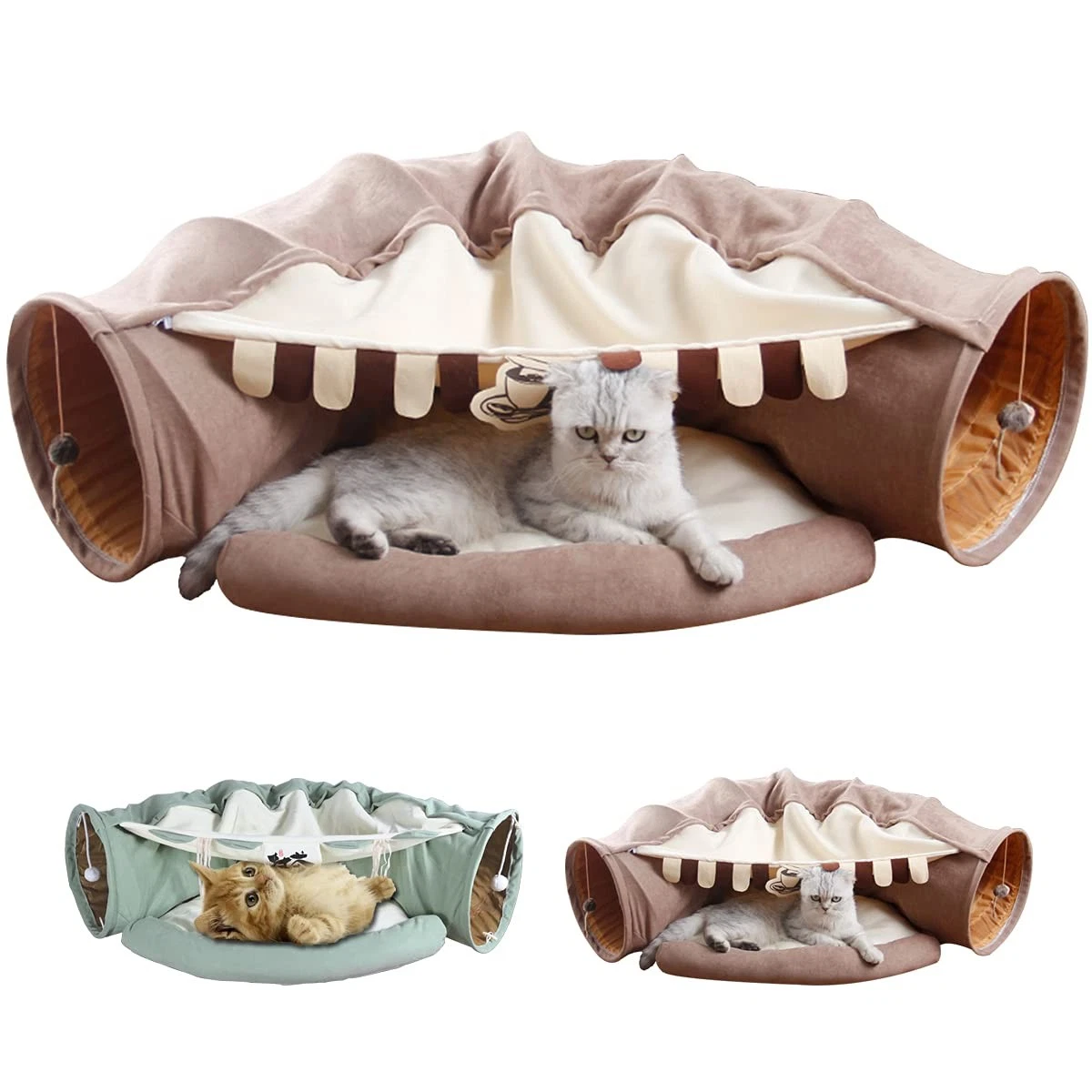 LEFTSTARER 2in1 Collapsible Cat Tunnel for Indoor Bed and Hideout Pet Dog Ra...