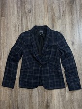 The Limited Womens Medium Classic Blazer, Lined, Navy Plaid, Business Workwear