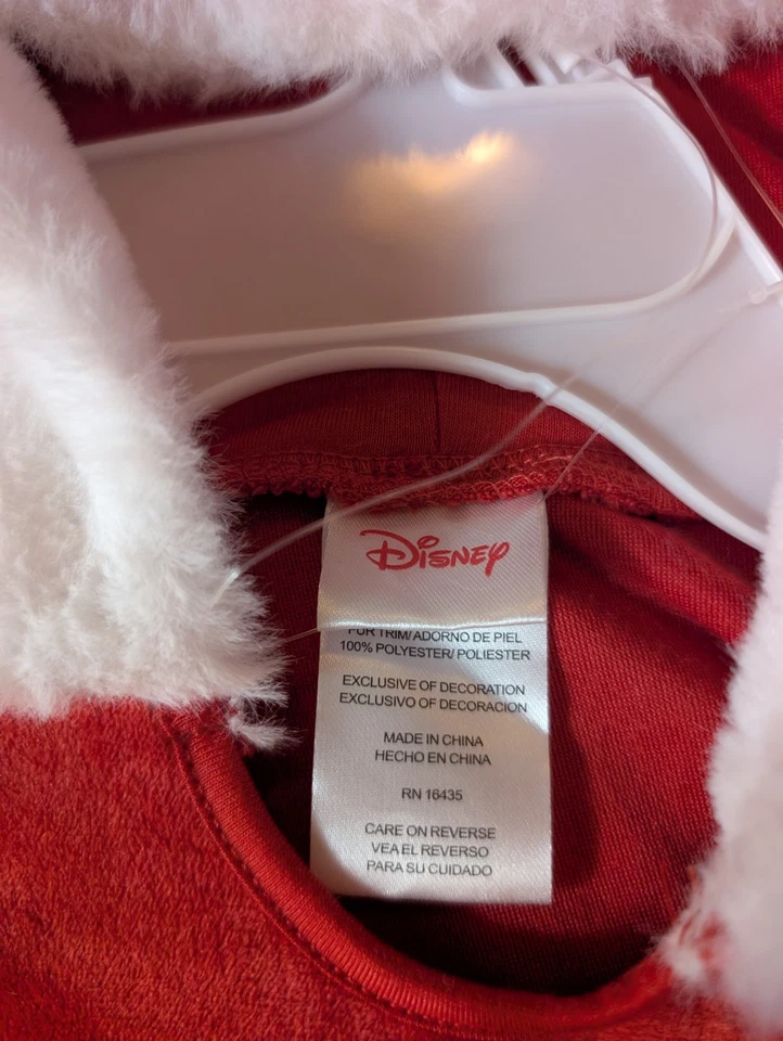 NUEVO Vestido de Navidad Disney Girs 6x Rojo Blanco Con Capucha Minnie Mouse Borde de Piel de Papá Noel Foto 3 de 4