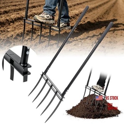 12'' Long 5-Tine Broadfork Gardening Tool for Cultivation
