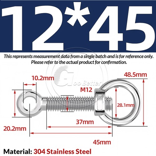 M10 M12 M14 A2 304 Stainless Steel Lifting Eye Nut + Eye Bolts Threaded Rings - Picture 30 of 60