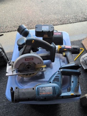Ryobi 18.0v Power Tool Set & Skil Saw Sawzal Flashlight & Drill 1 Bat W/Charger