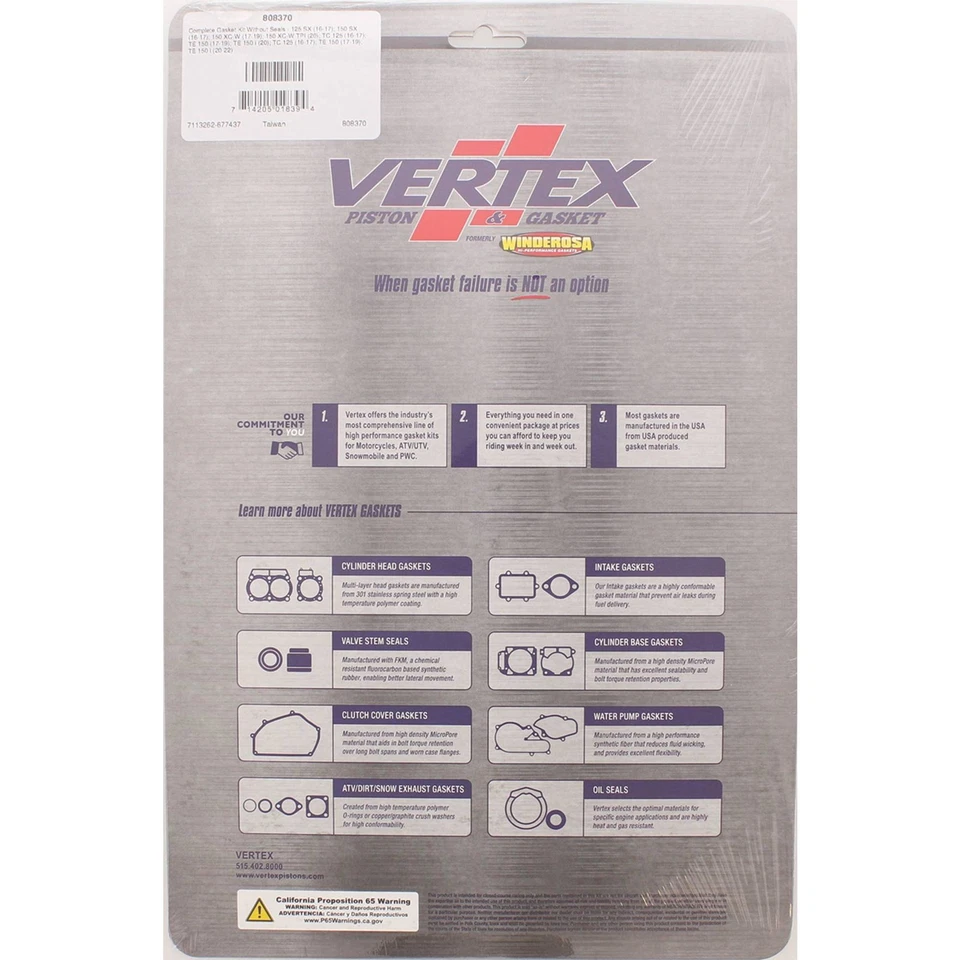 Vertex Complete Gasket Set W/O Seals For KTM 125 SX (16) 808370 — 第 3/3 张图片