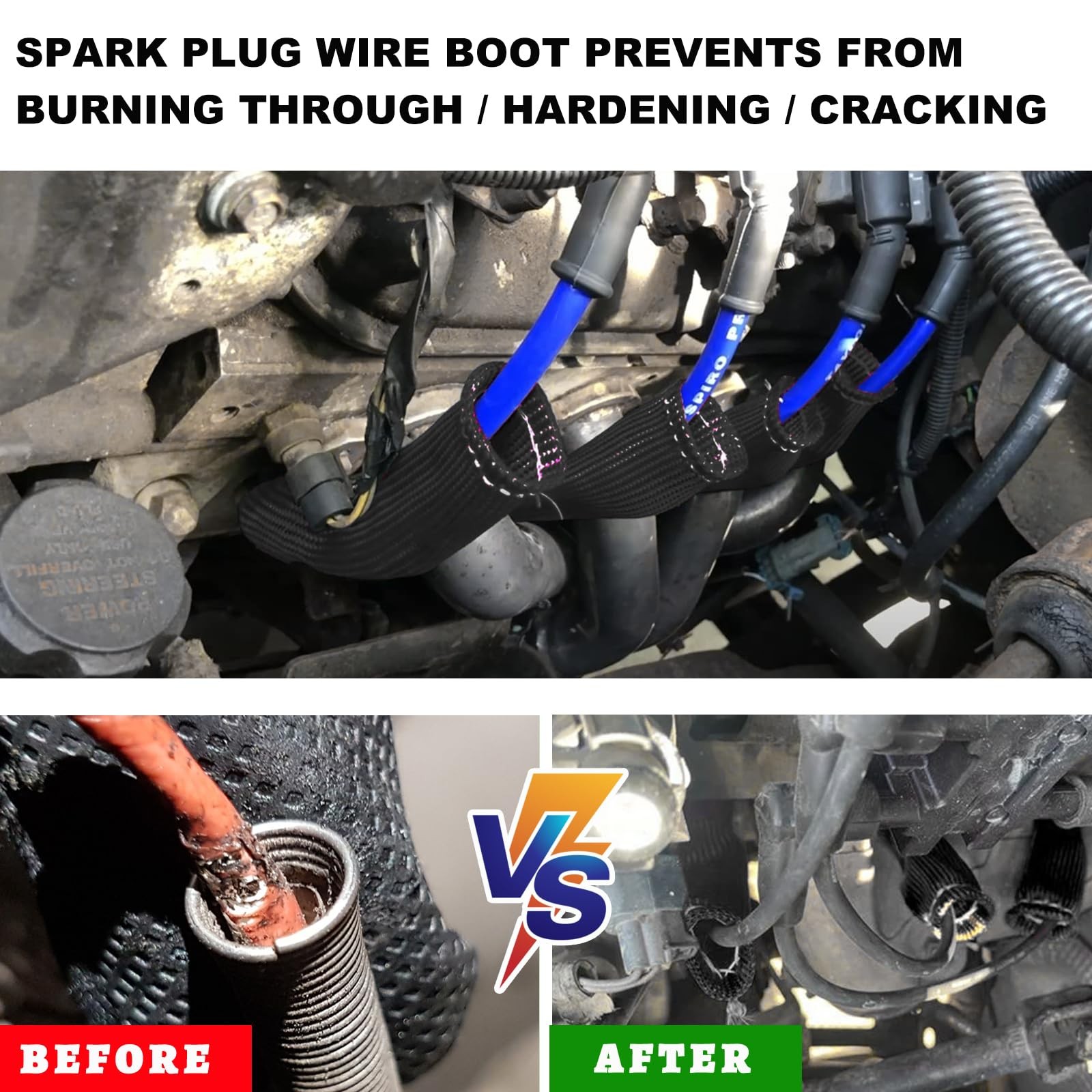 Sylvil 8 PCS Spark Plug Wire Boots, 6 Inch 1200° Automotive Heat Shield Therm...