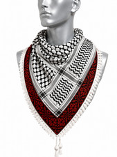 Handmade Palestinian Keffiyeh Scarf Red Embroidered Border - Traditional Shemagh