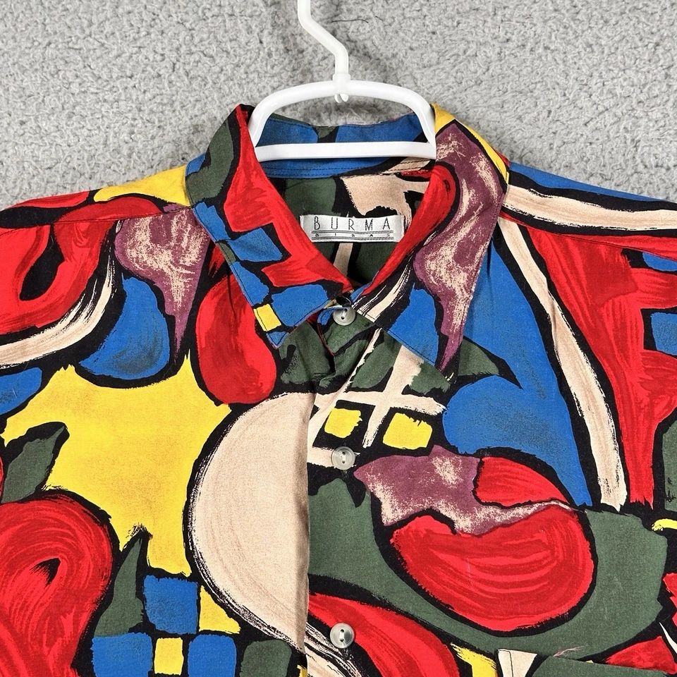 Vintage Burma Bibas Camp Shirt Men’s Size M Rayon Hawaii 90’s Geometric Print - Image 2 of 4