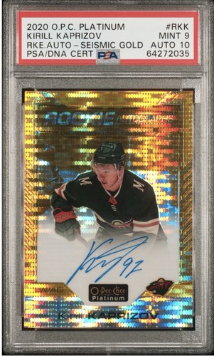 2020 O-Pee-Chee Platinum Kirill Kaprizov Seismic Gold Auto 1/25 PSA RC Rookie