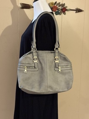 Cathy Ireland Gray Satchel Handbag Purse w/ Crossbody Strap Gold Hardware