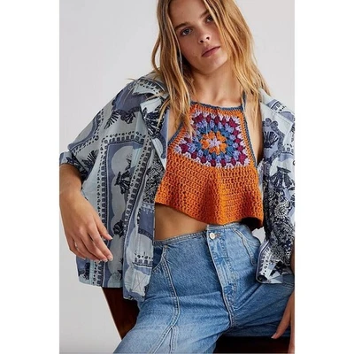Neuf Sz Taille L Free People Bella Crochet Court Dos Nu Débardeur Chemise Boho - Photo 1/4