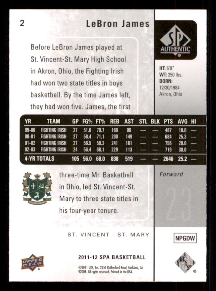 2011-12 SP Authentic #2 LeBron James - Image 2 of 2