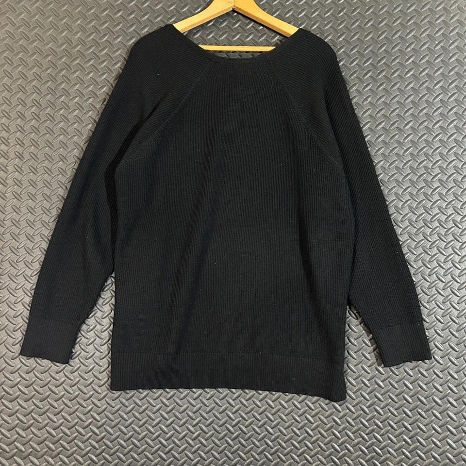 Suéter Athleta Talla XL Hannover Cuello en V Negro Mezcla Lana Merino Raglán Acanalado Foto 2 de 4