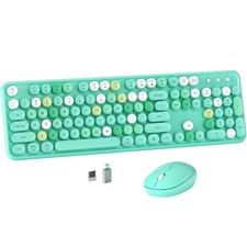 Colorful Wireless Keyboard Mouse Combo Round Keycaps 2.4GHz Green-Colorful