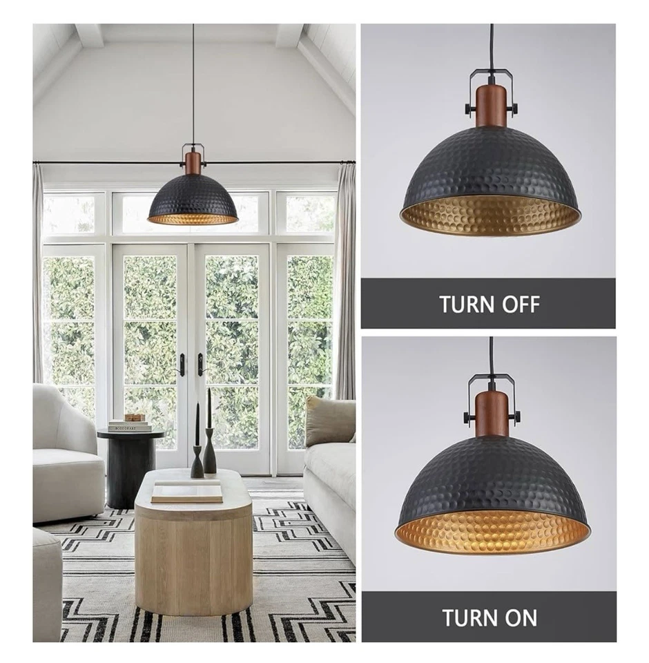 12 Inch Pendant Lights Hammered Matte Pendant Lights M-2-Packs Black - Image 4 of 4