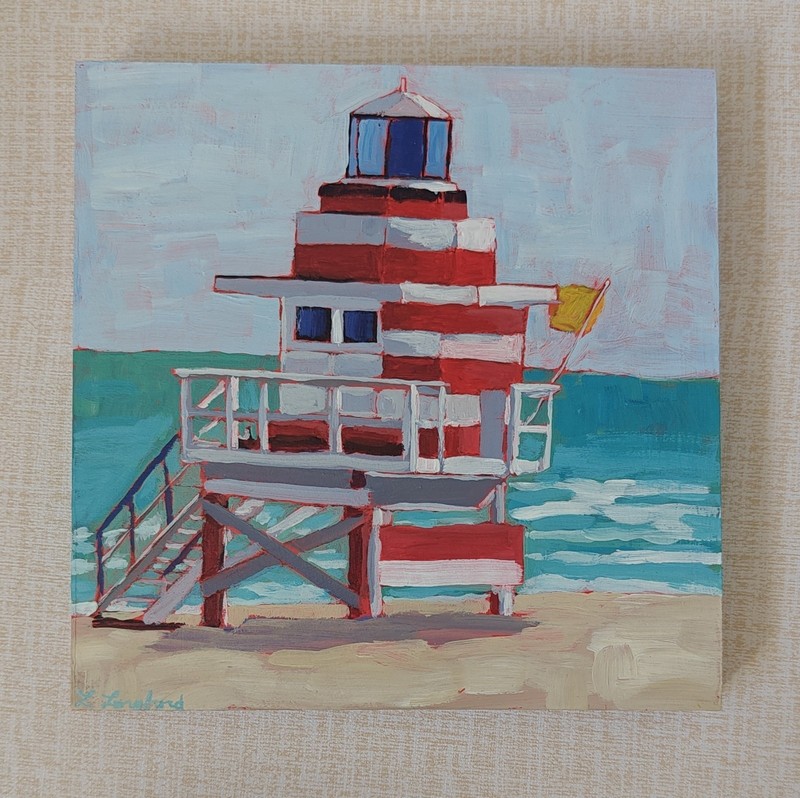 Original Tidal Watch Beach Lifeguard Acrylic Painting L Langford Signed 2024