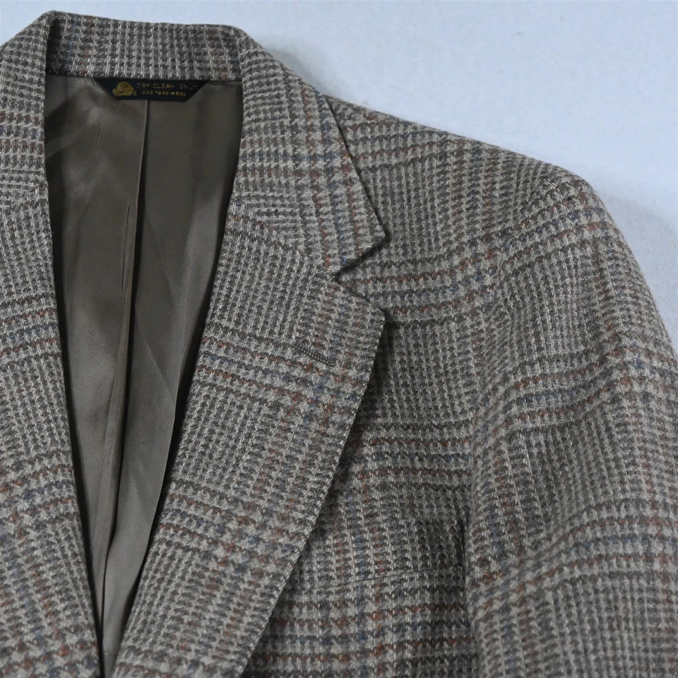 Abrigo Chaqueta Blazer De Colección Hecho en EE. UU. 40S Marrón Glenn Check Pesado 100% Lana Tweed Foto 2 de 4