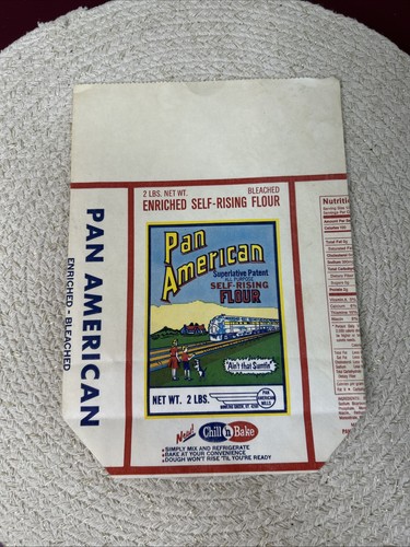 Vintage Pfanne American Logo Mehlbeutel Papier 50er Jahre Country Dekor