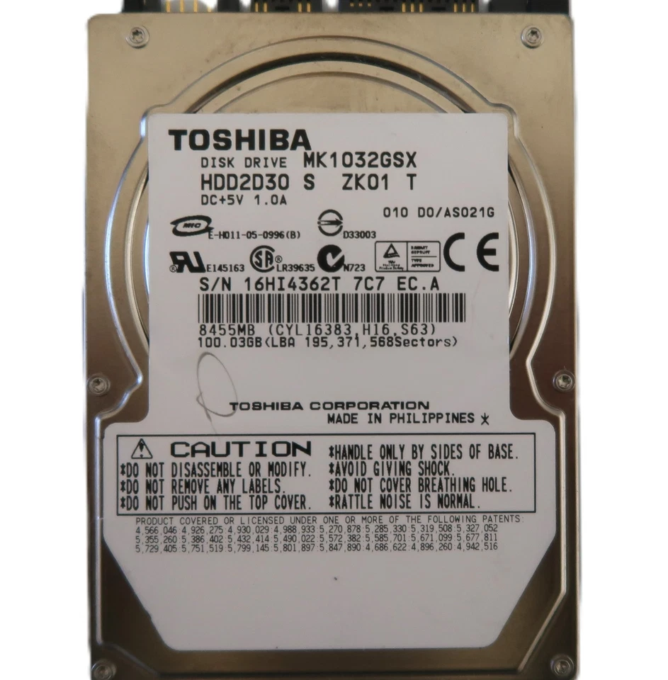 Toshiba MK1032GSX (HDD2D30 S ZK01 T) 010 D0/AS021G Sata 100gb 2.5" Philippines - Image 2 of 2
