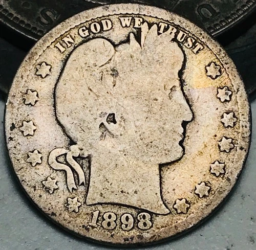 1898 O Barber Quarter 25C Liberty Head Ungraded 90% Silver US Coin CC28479