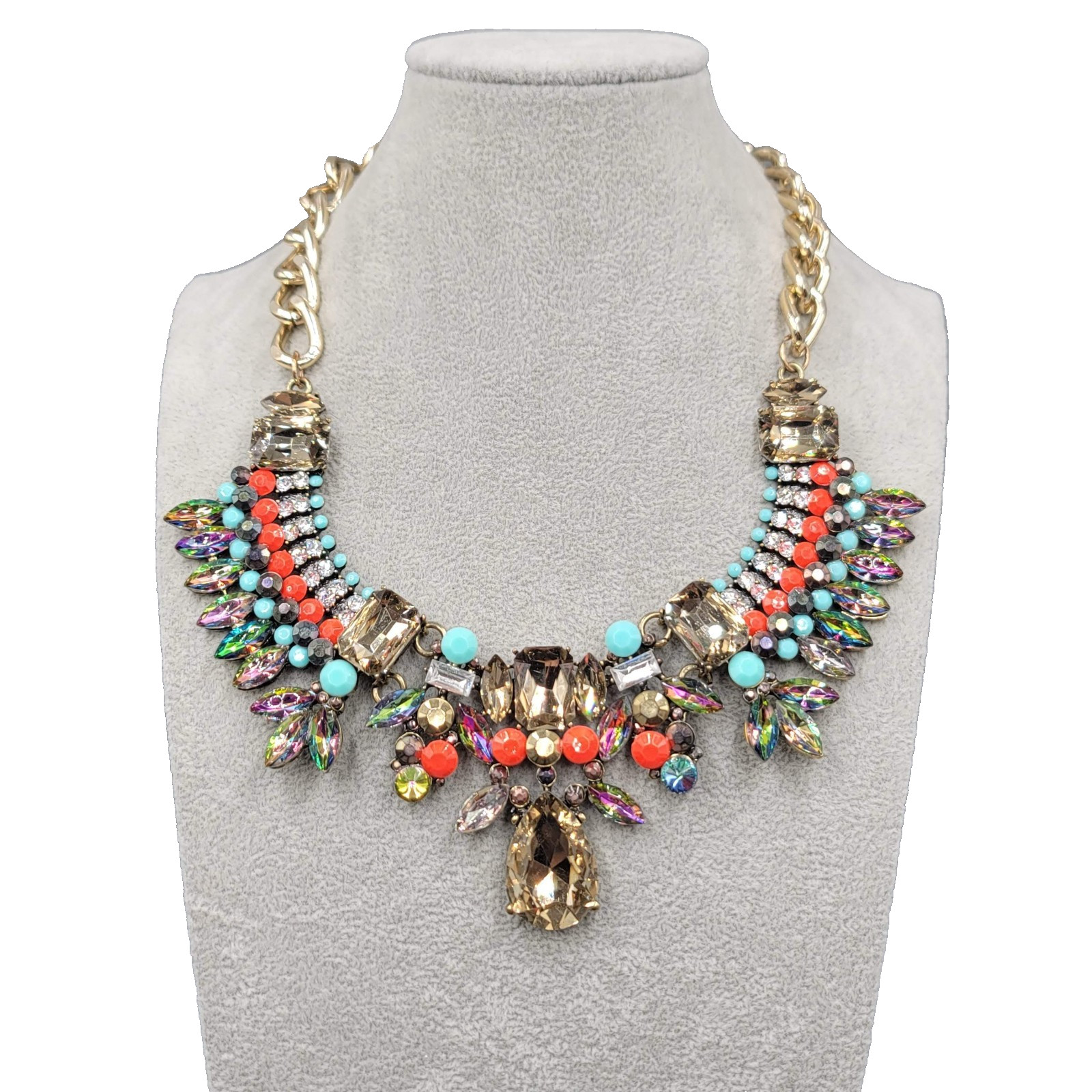 Statement Bib Necklace Multicolor Rhinestone Cost… - image 1