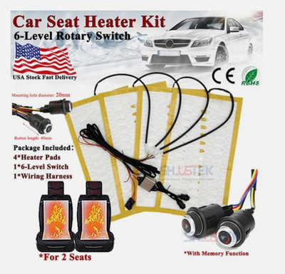 Universal Car Seat Heater Kit 2 Seats 4 Pads 6-Level Switch 12V Heated Cushion