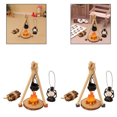 Puppenhaus Camp Set Lampe Maßstab 1:12 realistische Dekoration Lagerfeuer Hängekocher