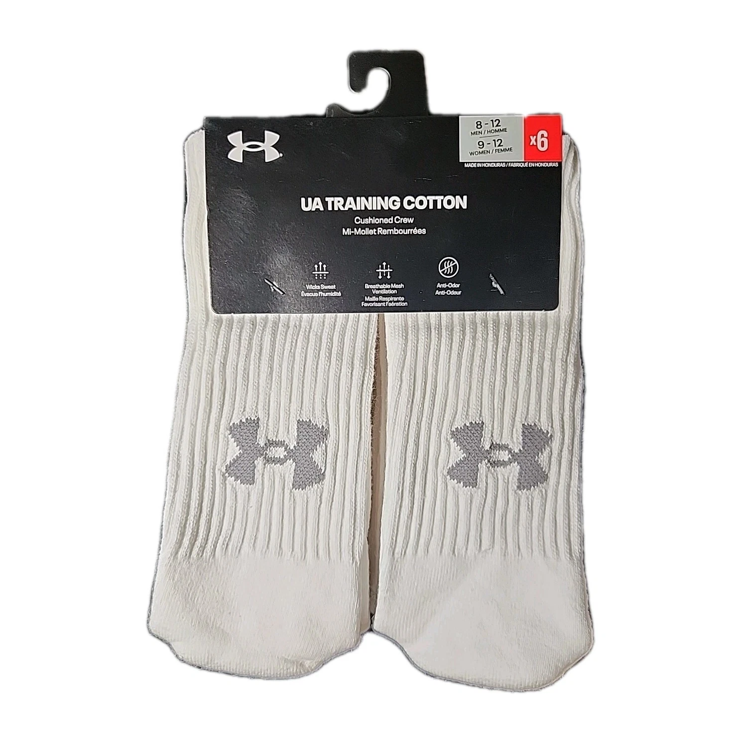 Under Armour Training Cotton Men's Crew Socks, White, Size 8-12, 6-Pairs