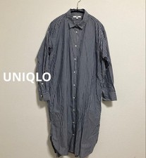 UNIQLO Navy Striped Shirt Dress M with Belt & Pockets Used