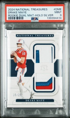 2024 NATIONAL TREASURES DUAL MATERIALS HOLO SILVER #DME DRAKE MAYE RC 5/25 PSA 9