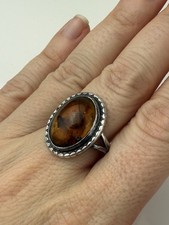VTG Sterling Silver Baltic Oval Amber Ring Size 7.75 Modernist Domed