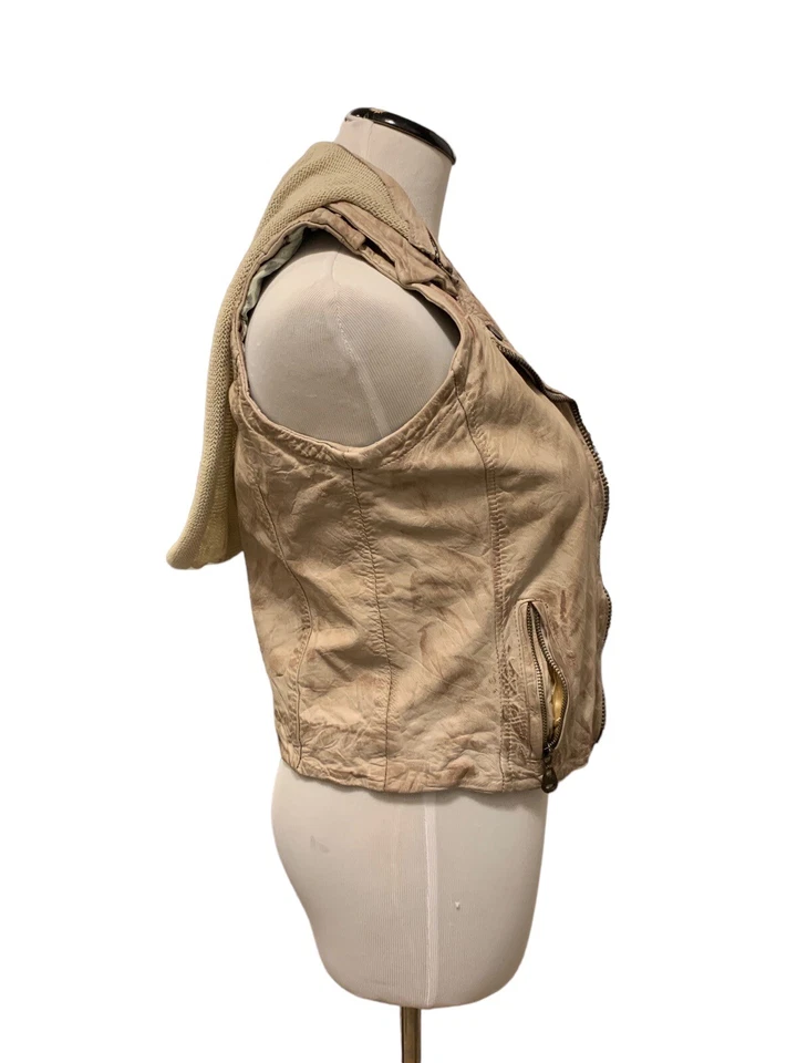 Doma Leather Vest Knitted Hood Size M Moto Womens - Image 4 of 4