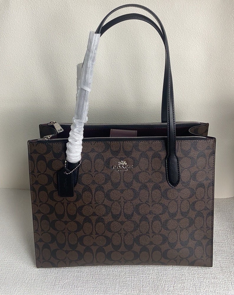 NWT  Nina Tote In Signature Canvas in dark brown