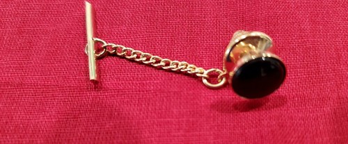 32 Pfund Krawattennadel Gold mit schwarzem Kunstonyx Mitte - Bild 1 von 2