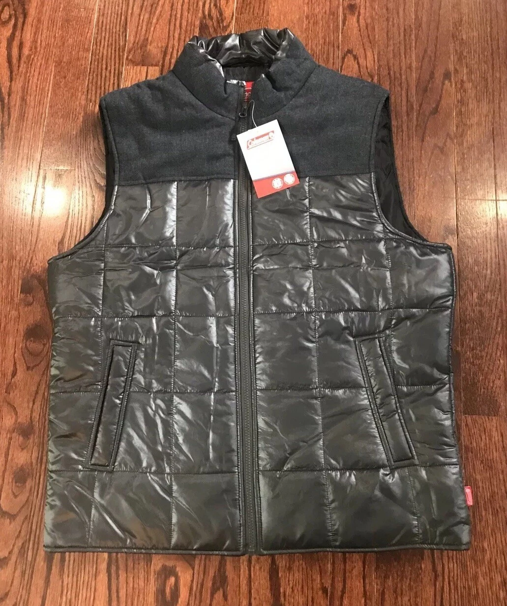NWT Mens size M Coleman Quilted Charcoal Gray Grey Full Zip Puffer Vest RV$70