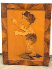 Vintage 16" Hand Crafted "Young Boy Pointing" Wood Art Wall Hanging SIGNED 1956