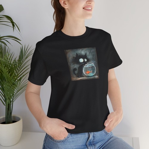Curious Cat Watches Drawn Sketch Style Unisex Jersey Short Sleeve Tee - Picture 6 of 9