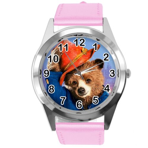 Pink Leather Quartz Round Watch for Teddy Bear Fans e3 - Picture 1 of 4