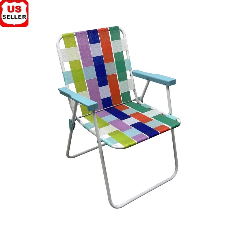 Folding Beach Chair Portable Lightweight Rust Resistant Steel Frame Outdoor Use