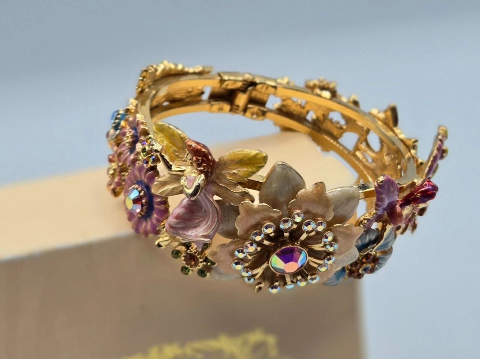 Brazalete con bisagras Kirks Folly Fantasy "Jardín de hadas" flores mariposa Foto 3 de 4