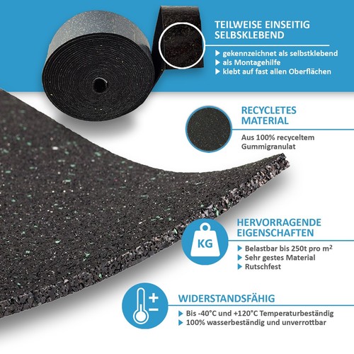 10.000 x 50 x 10mm Gummigranulat Rollen Streifen Terrassen Pads Stelzlager - Bild 5 von 7