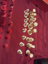 Drueke Chess Set No. 24 Chessmen Red White Pieces & Box Octagon Weighted 