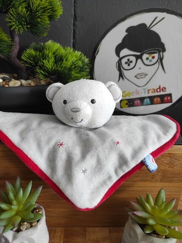 Doudou plat carré rose ours douceur GEMO