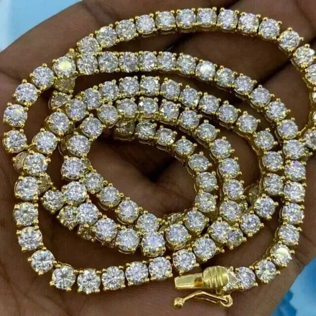 16CT Round Lab Diamond Tennis Necklace in 14K Gold Plated 18 Inch Chain