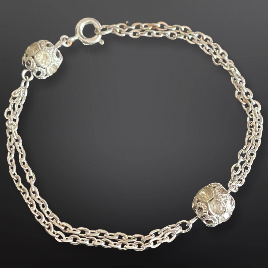 Vintage Silver Ornate Ball and Chain Bracelet eBay