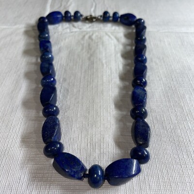 Handgebunden Handwerklich Handarbeit Sterlingsilber 19'' Lapis Perlen Große Grobe Halskette