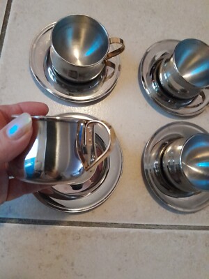 Set de 4 tasses à expresso inox 18/10, Inoxriv Italie, vintage 1970