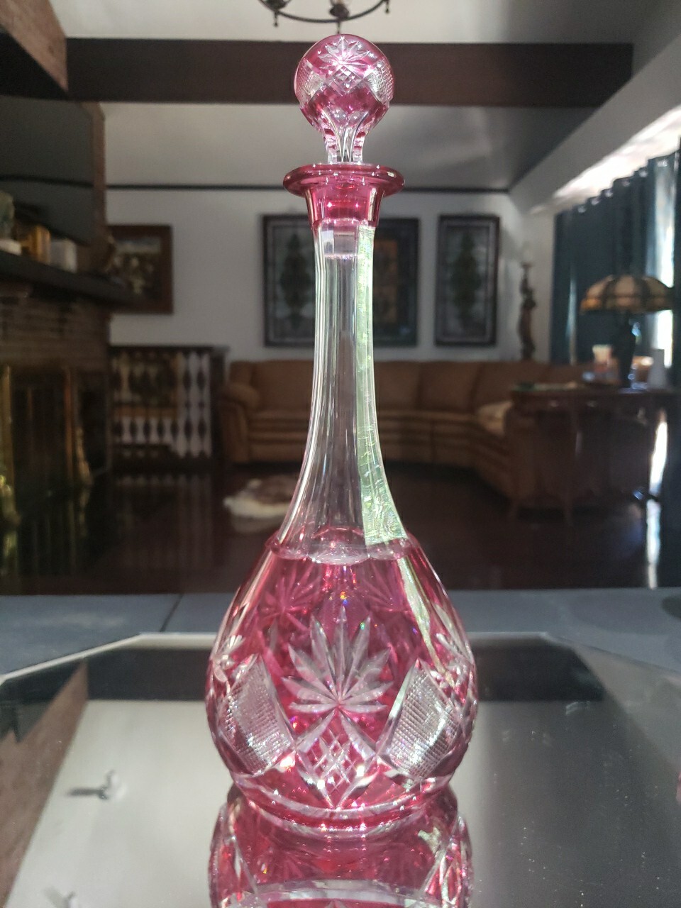 Vaso de jarra de vino 13-1/2" corte rojo arándano transparente Val Saint Lambert Berncastel