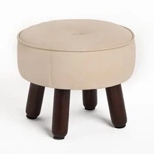 Small Foot Stool 13in Round Leather Pouf Ottoman Footstool Under Desk Footres...