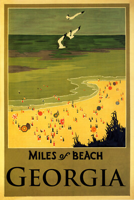 Miles Of Beaches Georgia Sun Umbrellas Ocean Travel Vintage Poster Repro FREE SH
