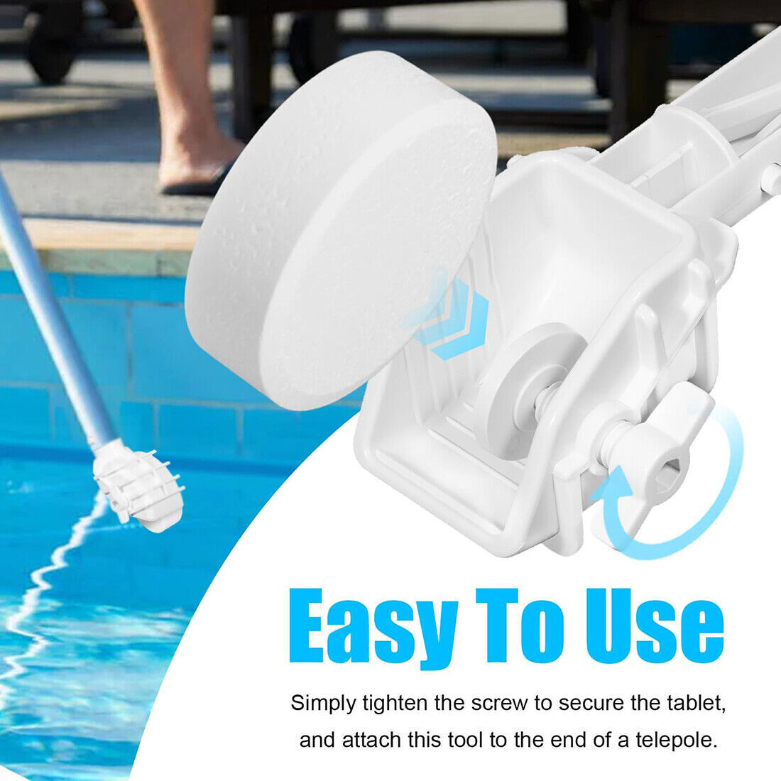 Pool Vacuum Replacement Tablet Tab Holder Pole with EZ-Clip Handle Stain Remover