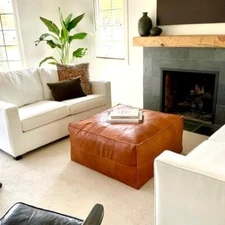 Wonderful Moroccan Leather Footstool Ottoman Brown New Pouffe For Home